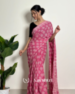 Pink Color 1 Minute Ready To Wear Mulmul Cotton Digital Printed Saree With Pocket - Image 4