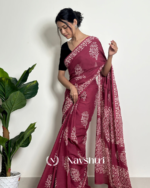 Marron Color 1 Minute Ready To Wear Mulmul Cotton Digital Printed Saree With Pocket - Image 4