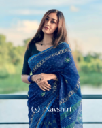 Samudra Jyoti - Graceful Navy Linen Saree with Small Detailing & Border with Blouse Piece - Image 6