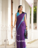 Jamuni Kanth - Elegant Purple Linen Saree with Square Motifs & Red Broad Border with Blouse Piece - Image 5
