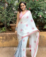 Tara Sindoor - Pure White Saree with Big Flower Print & Red Border with Blouse Piece - Image 5