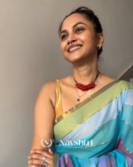 Megha Kamal - Blue & Pink Multi-Stripe Saree with Blouse Piece - Image 5
