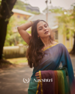 Prism Trail - Multicolor Striped Rainbow Saree with Blouse Piece - Image 6
