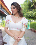 White Soft Mulmul Cotton Saree with Beautiful Multicolor Thread Embroidery, with Blouse Piece - Image 5