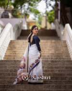 Shweta Gaj - Classic White Linen Saree with Elephant Motif Border & Blouse Piece - Image 5