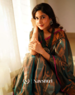 Teal Grey Tissue Cotton Saree with Copper Border & Pink Piping, With Blouse Piece - Image 4