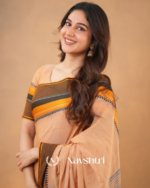 Peach Soft Mulmul Cotton Saree with Contrast Border Design with Blouse Piece - Image 5
