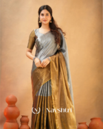 Silver & Mustard Tissue Cotton Saree with Blouse Piece