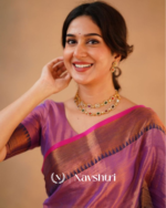 Lavender Tissue Cotton Saree with Copper Border & Blouse Piece - Image 6
