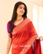 Orange Color Premium Cotton Silk Saree With Classy Blouse - Image 6