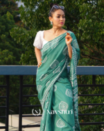 Bottle Green Color 1 Minute Ready To Wear Mulmul Cotton Digital Printed Saree With Pocket - Image 5