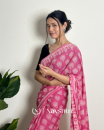 Pink Color 1 Minute Ready To Wear Mulmul Cotton Digital Printed Saree With Pocket - Image 5