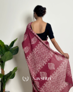 Marron Color 1 Minute Ready To Wear Mulmul Cotton Digital Printed Saree With Pocket - Image 5