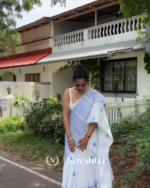 Sundar Mala - Elegant White Saree with Striped Pattern & Tiny Flower Motifs with Blouse Piece - Image 5