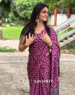 Purple Color 1 Minute Ready to Wear Digitial Printed Crape Silk Saree - Image 5