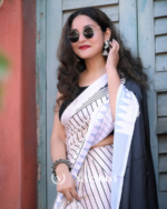 Black And White Color 1 Minute Ready to Wear Digitial Printed Crape Silk Saree - Image 5