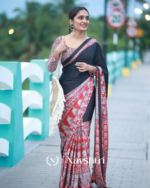 Black And Red Color 1 Minute Ready to Wear Digitial Printed Crape Silk Saree