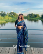Samudra Jyoti - Graceful Navy Linen Saree with Small Detailing & Border with Blouse Piece