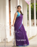 Jamuni Kanth - Elegant Purple Linen Saree with Square Motifs & Red Broad Border with Blouse Piece - Image 6
