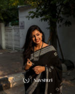 Tamas Rekha - Elegant Black Saree with Striking White Border & Blouse Piece - Image 7