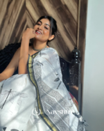 Kaal Manjari - Classic Black Linen Saree with Butterfly Work & Blouse Piece - Image 6