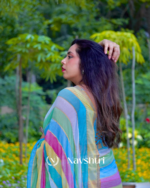 Swarna Rekha - Sunshine Stripes Yellow-Blue-Green-White Linen Saree with Blouse Piece - Image 6