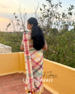 Shweta Rangoli - White Linen Saree with Rainbow Stripe & Blouse Piece - Image 6