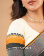 Classic White Traditional Mulmul  Cotton Saree with Contrast Border & Blouse Piece - Image 6