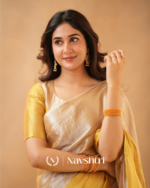 Elegant Golden Tissue Cotton Saree with Matching Blouse Piece - Image 6