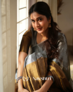 Silver & Mustard Tissue Cotton Saree with Blouse Piece - Image 6