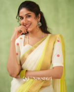 White & Light Yellow Mulmul Cotton Saree with Golden Woven Border & Matching White Blouse Piece - Image 6