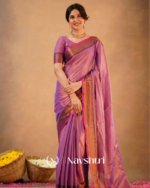 Lavender Tissue Cotton Saree with Copper Border & Blouse Piece