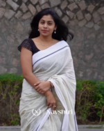 Divya Rekha - White Linen Saree with Lining Stripe & Pallu Lining Design with Blouse Piece - Image 6