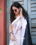 Black And White Color 1 Minute Ready to Wear Digitial Printed Crape Silk Saree - Image 6