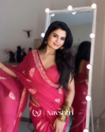 Pink Color 1 Minute Ready To Wear Mulmul Cotton Digital Printed Saree With Pocket - Image 6