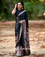 Black Color 1 Minute Ready to Wear Digitial Printed Crape Silk Saree - Image 6