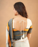 Classic White Traditional Mulmul  Cotton Saree with Contrast Border & Blouse Piece - Image 7