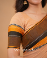Peach Soft Mulmul Cotton Saree with Contrast Border Design with Blouse Piece - Image 7