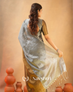 Silver & Mustard Tissue Cotton Saree with Blouse Piece - Image 7