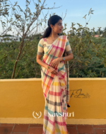 Shweta Rangoli - White Linen Saree with Rainbow Stripe & Blouse Piece - Image 7