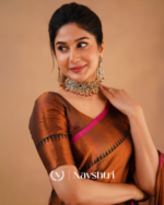 Brown Tissue Cotton Saree with Black Thread Detailing with Matching Blouse Piece - Image 7