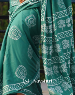 Bottle Green Color 1 Minute Ready To Wear Mulmul Cotton Digital Printed Saree With Pocket - Image 7