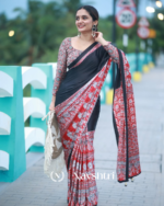 Black And Red Color 1 Minute Ready to Wear Digitial Printed Crape Silk Saree - Image 7