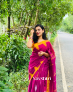 Rang Surya - Pink Linen Saree with Yellow Border & Design with Blouse Piece