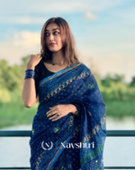 Samudra Jyoti - Graceful Navy Linen Saree with Small Detailing & Border with Blouse Piece - Image 7