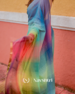 Prism Trail - Multicolor Striped Rainbow Saree with Blouse Piece - Image 8