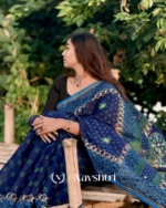 Samudra Jyoti - Graceful Navy Linen Saree with Small Detailing & Border with Blouse Piece - Image 8