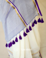 Shubhra Suvarna - Pure White Linen Saree with Purple & Golden Border Line with Blouse Piece - Image 8