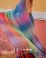 Prism Trail - Multicolor Striped Rainbow Saree with Blouse Piece - Image 9