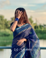 Samudra Jyoti - Graceful Navy Linen Saree with Small Detailing & Border with Blouse Piece - Image 9